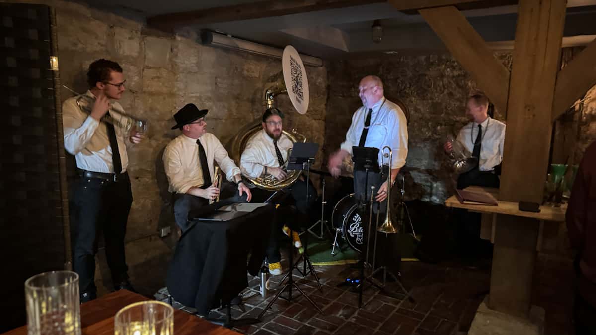 Band performing inside The Stave at Lou Lou on Market