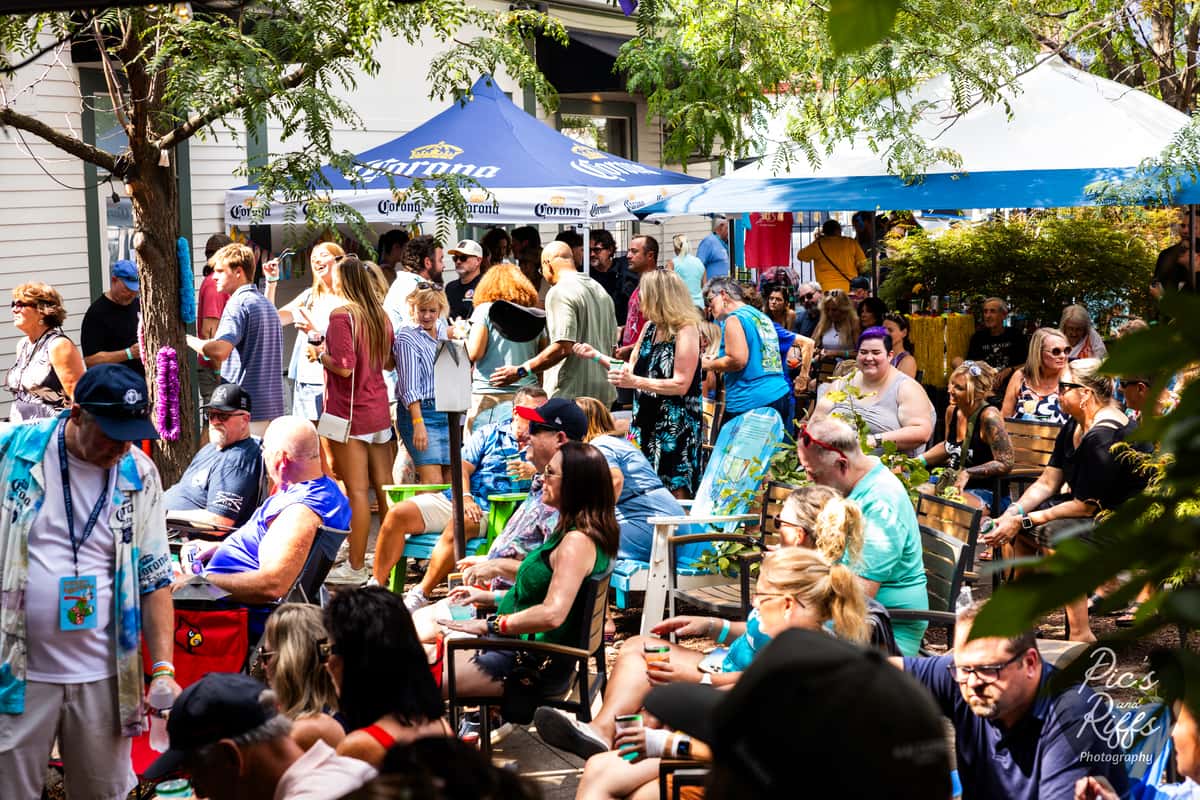 Crowd gathered outside Lou Lou on Market for Island Rock Fest 2026