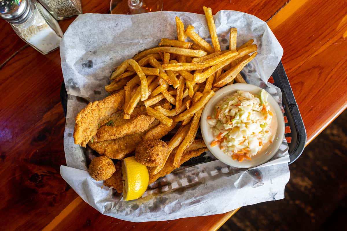 Fish and chips with slaw