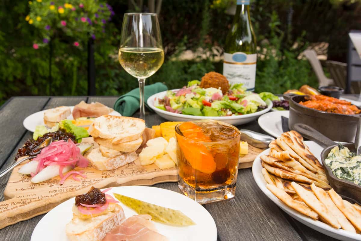 assorted dishes and cocktails