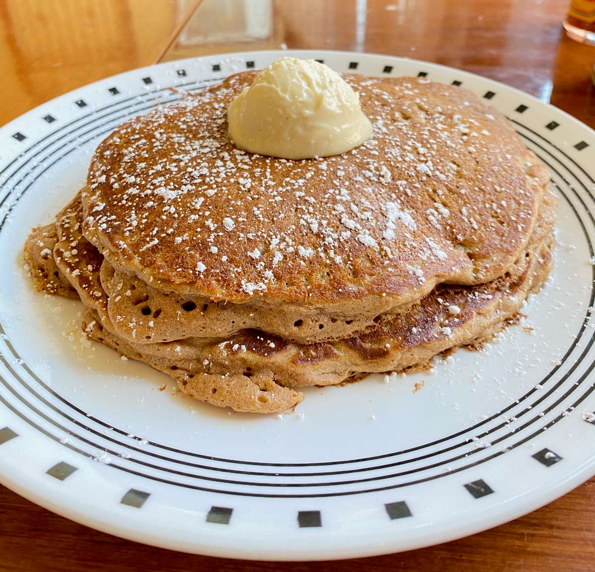Pumpkin Pancakes with mascarpone and served with warm maple syrup