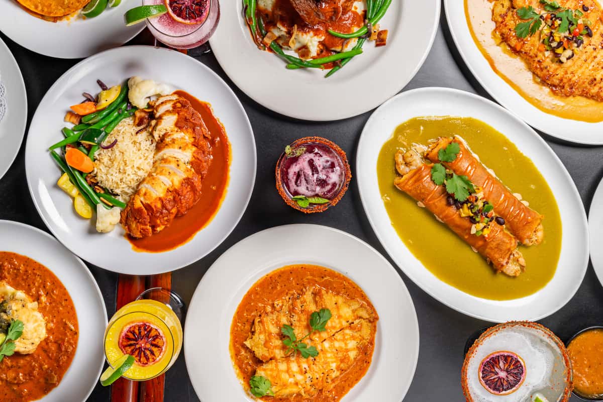 spread of food in top view shot