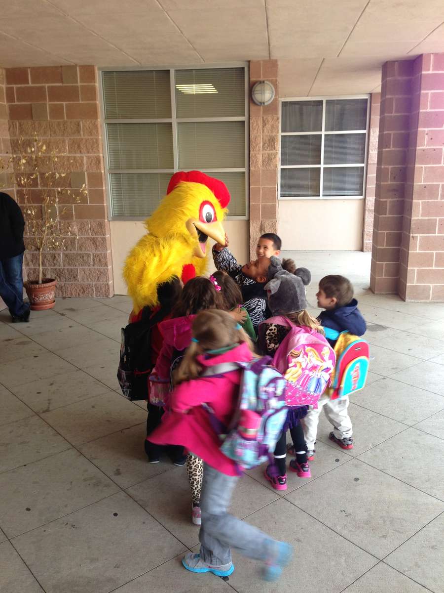 Chuck the Chicken with students