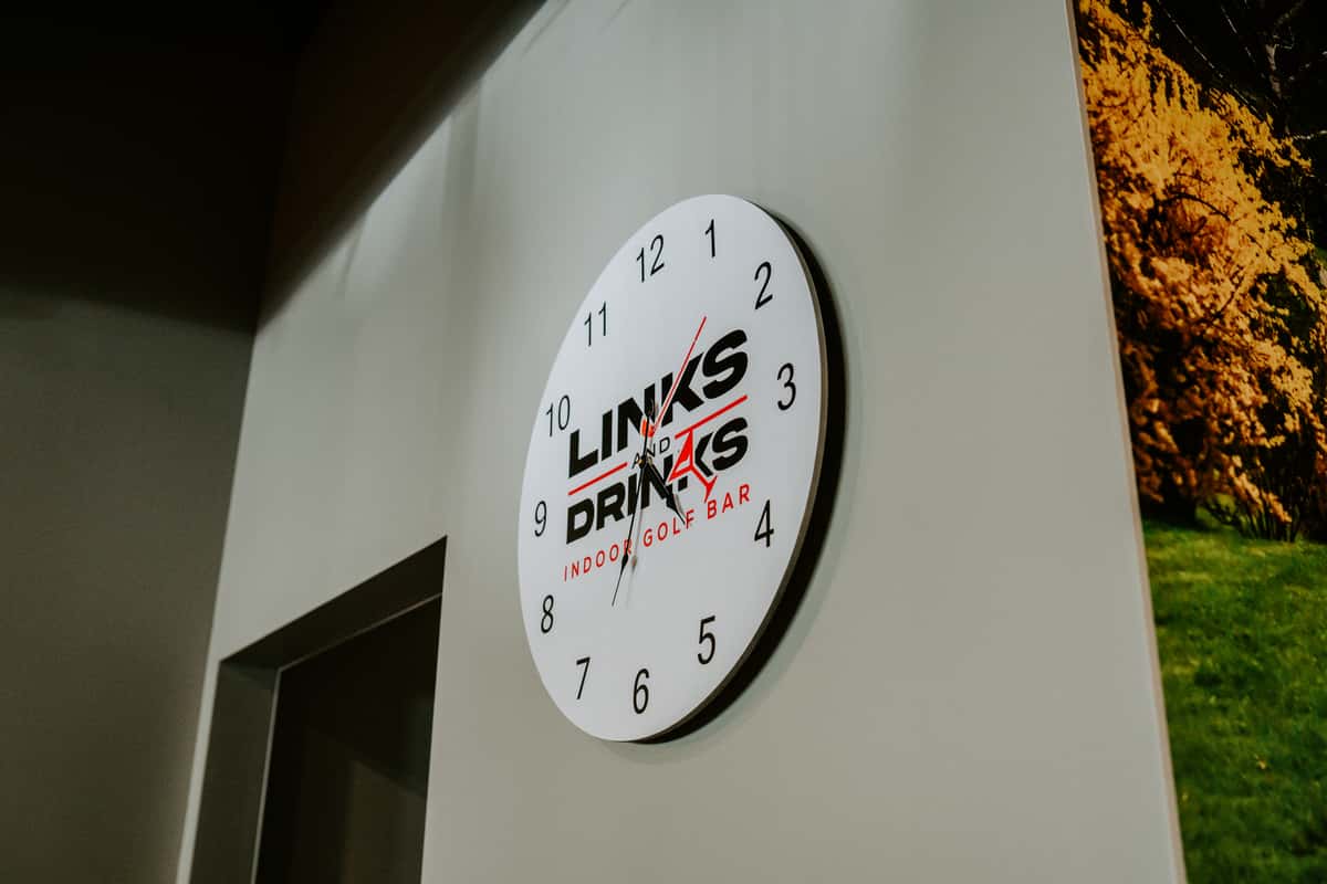 Brand merchandise clock on a wall
