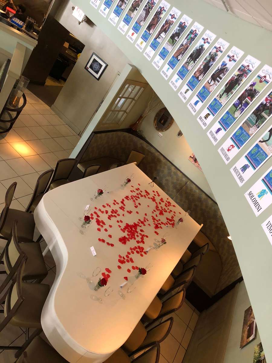 table with rose petals