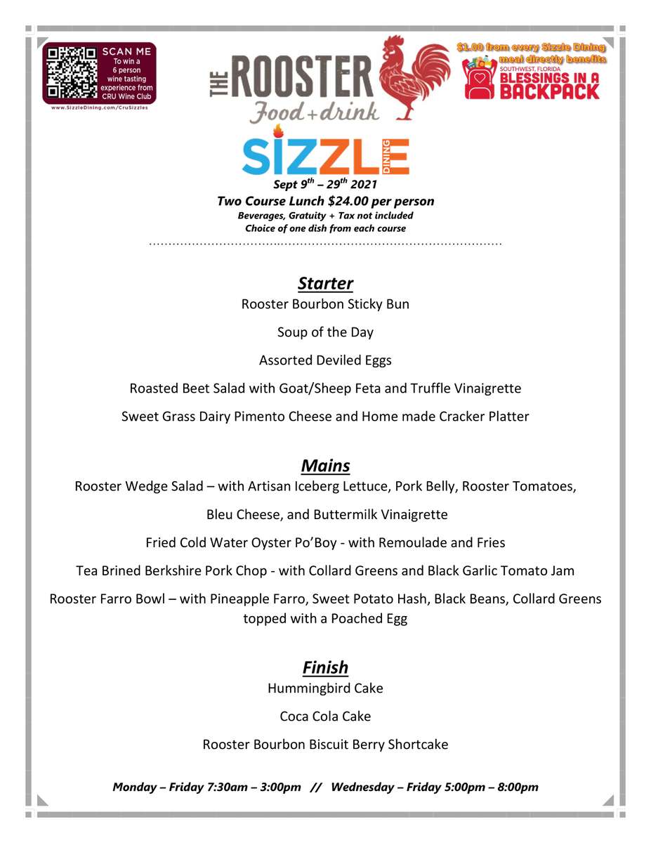 sizzle lunch menu click for PDF