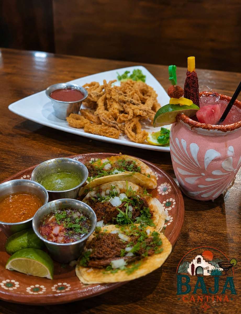 table with food and drinks