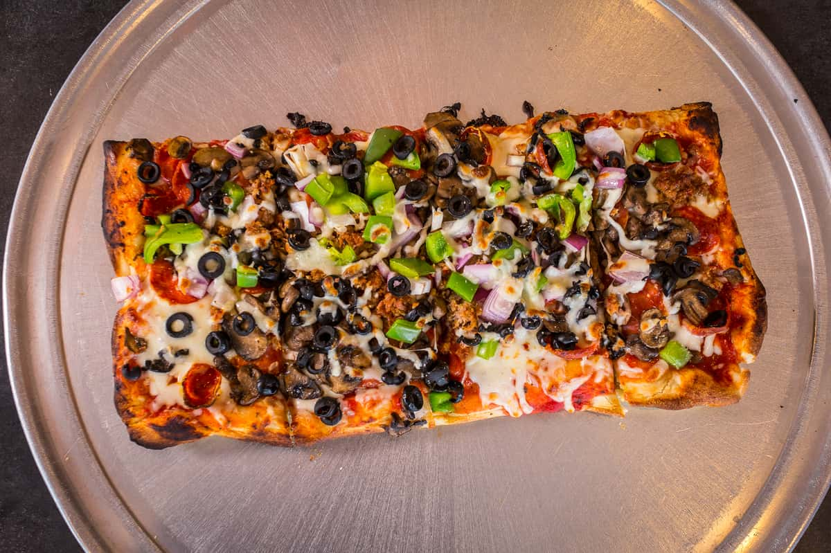 Sicilian Pizza with Black Olives and Mushrooms Recipe