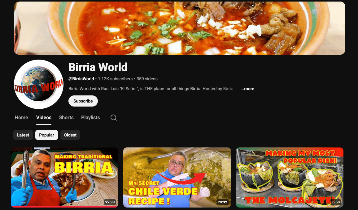 YouTube Channel Page