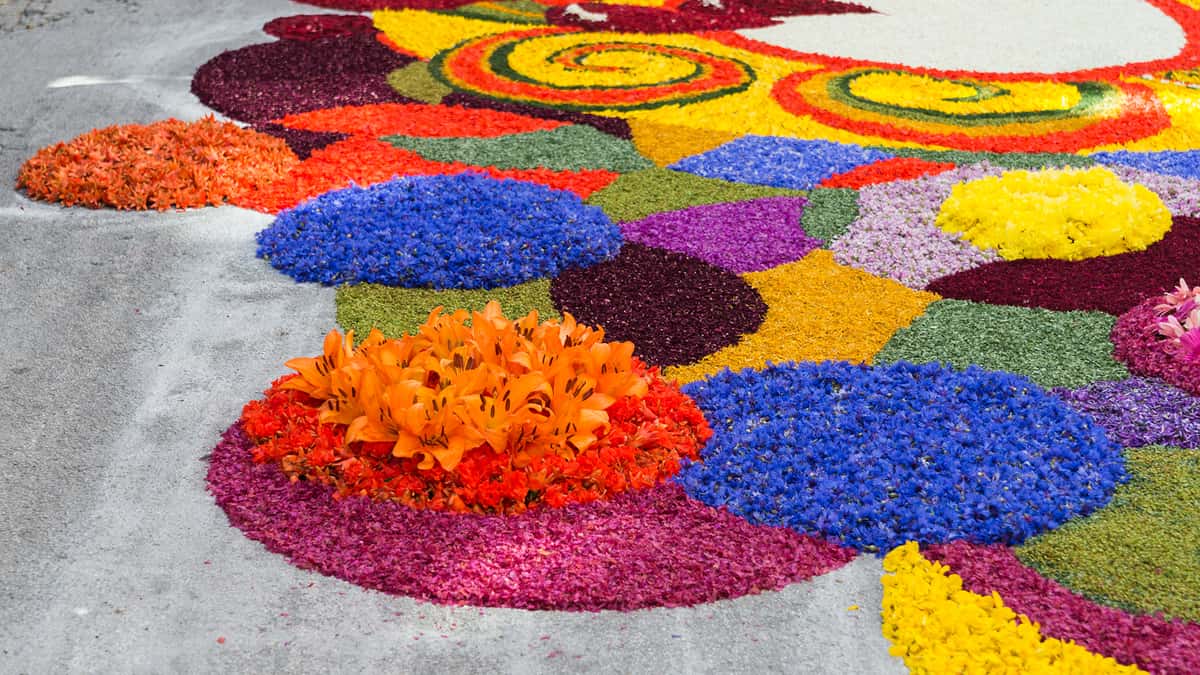 Picture of a large "Fiorata" or flower design on concrete.