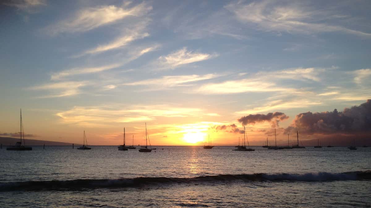 A sunset on the beach in Lahaina Hawaii