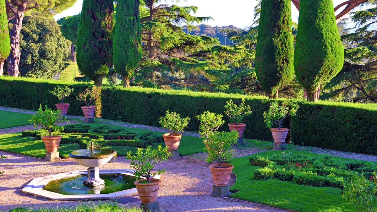Picture of pontifical gardens in Italy in springtime.