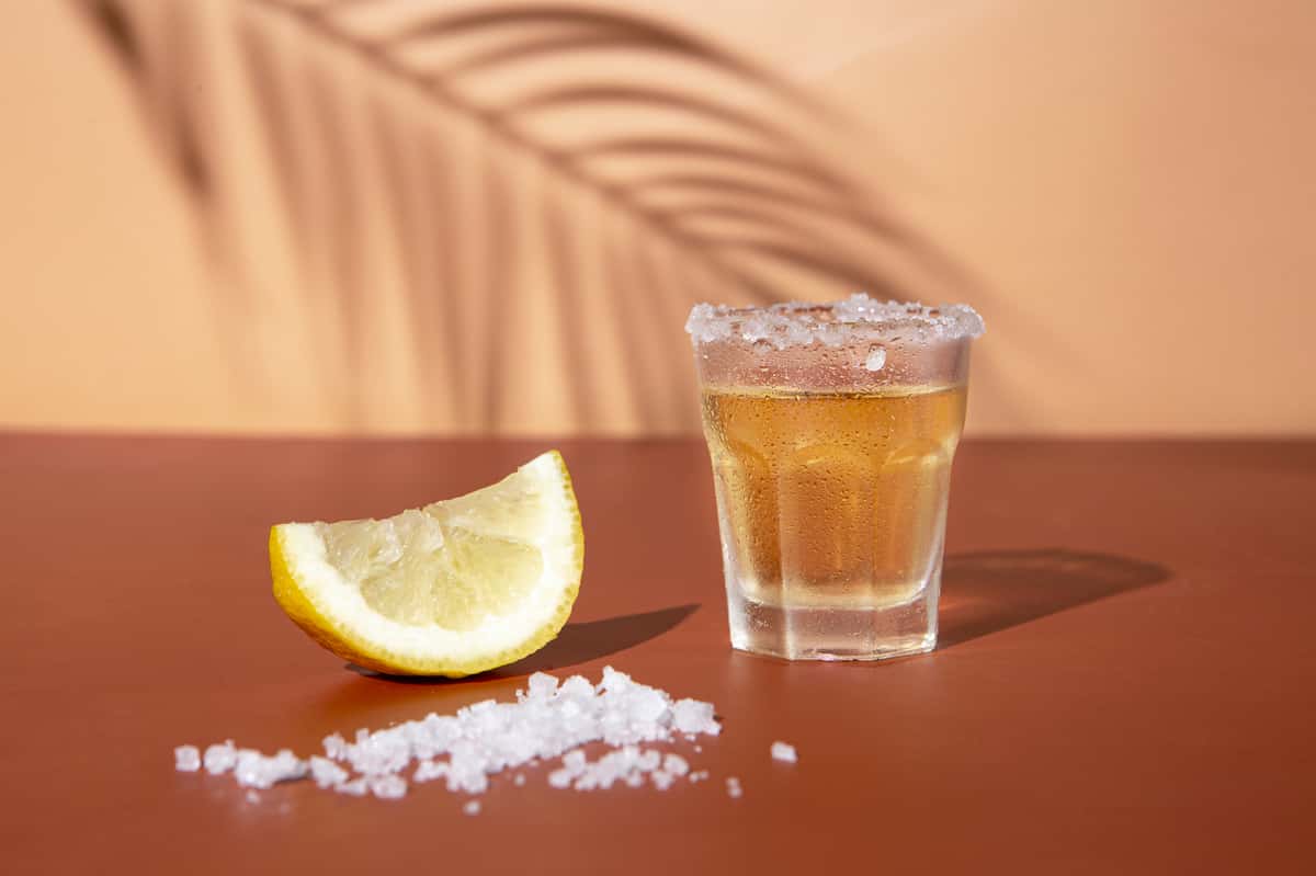 Tequila shot and lemon