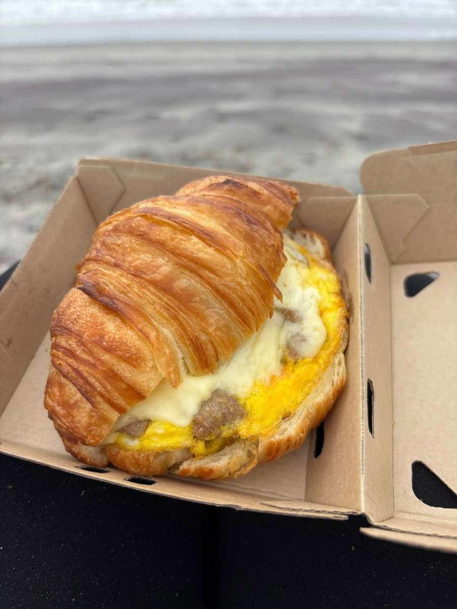 sausage egg and cheese at the beach.