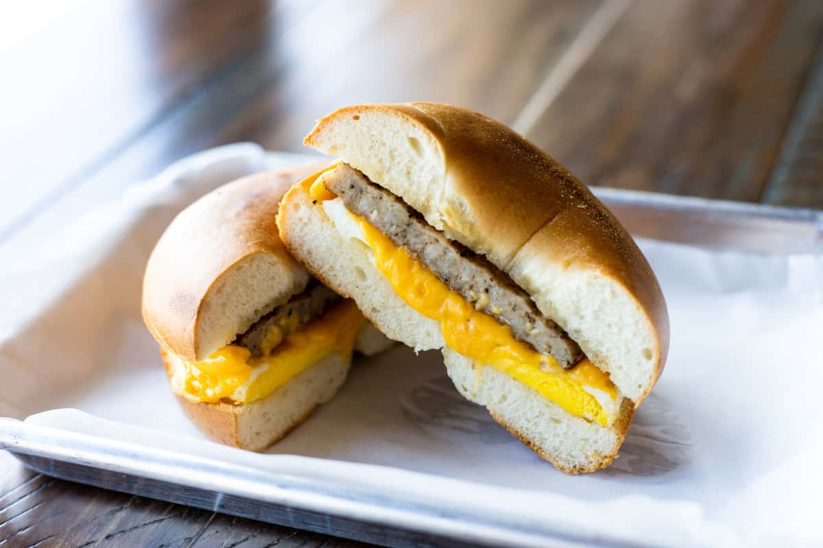 Sausage, Egg & Cheese Breakfast Bagel Sandwiches