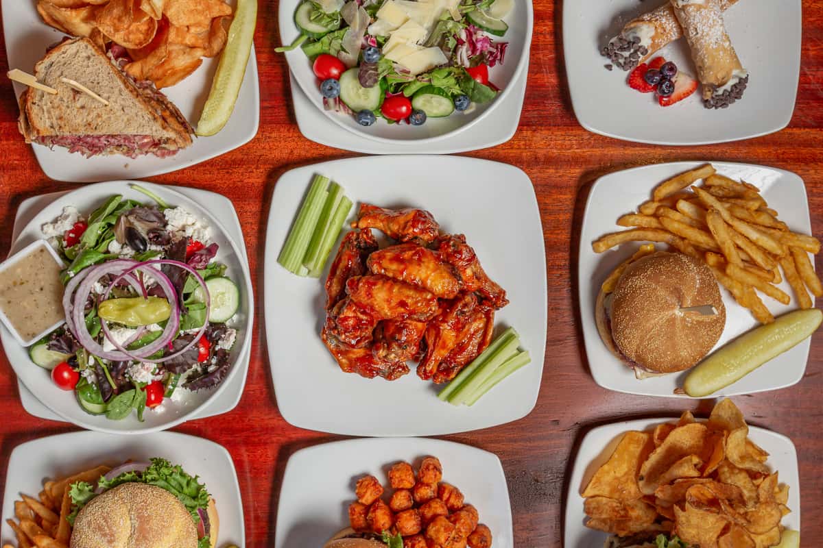 above shot of plates of food
