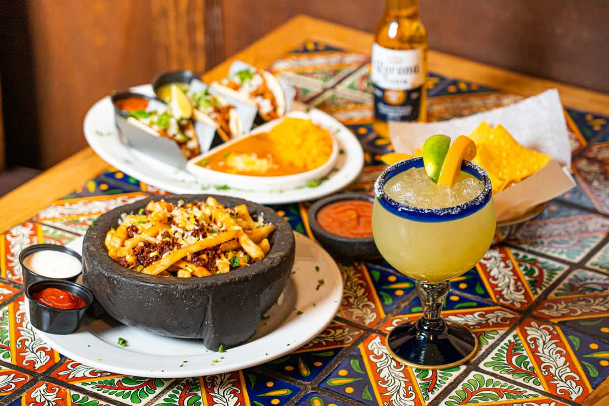 assorted mexican food and drink