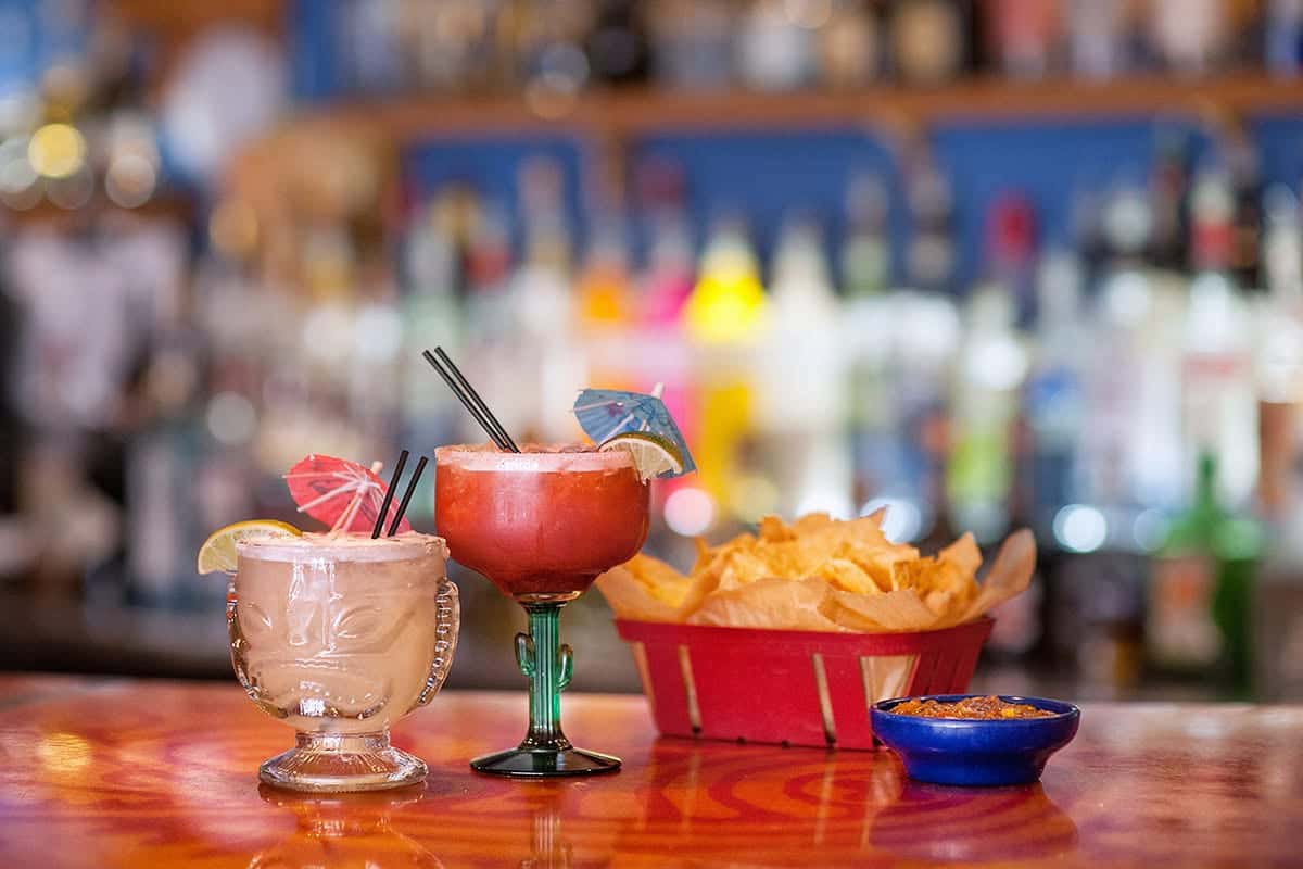 drinks and chips with salsa