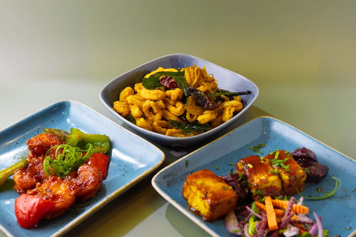 Three dishes on a table