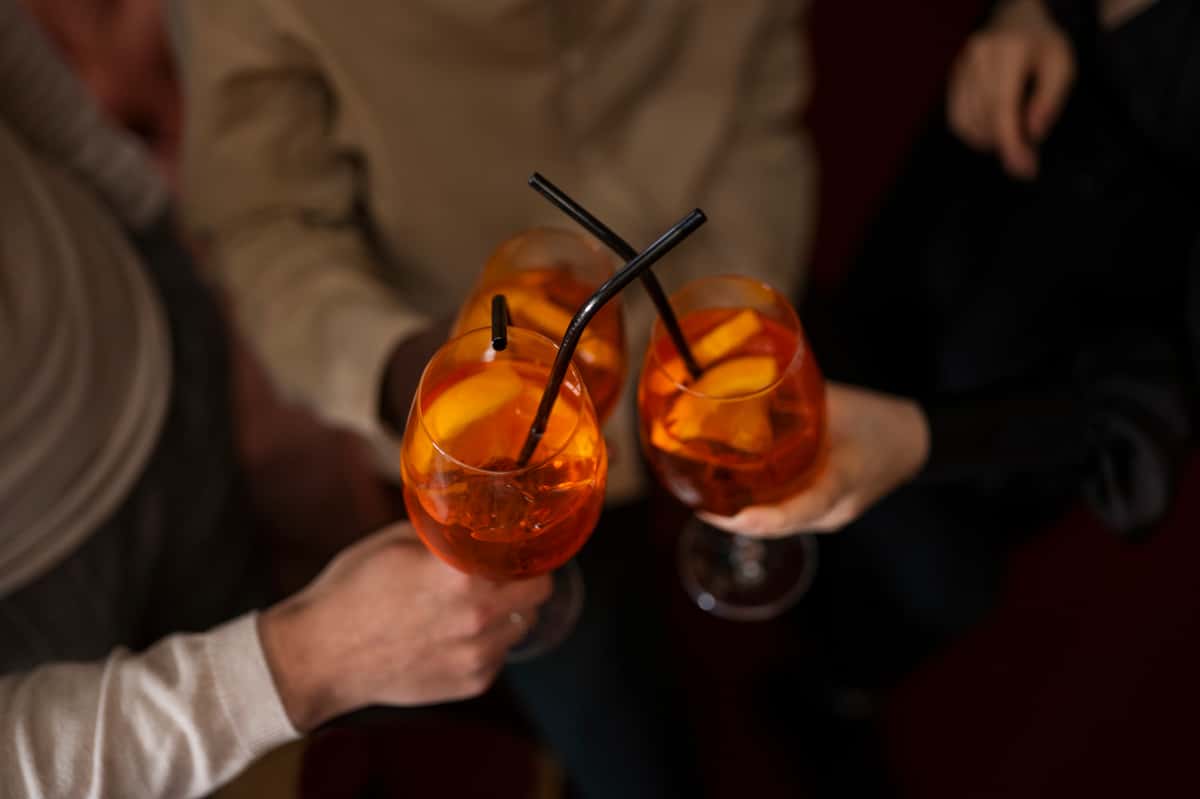 High angle people with drinks