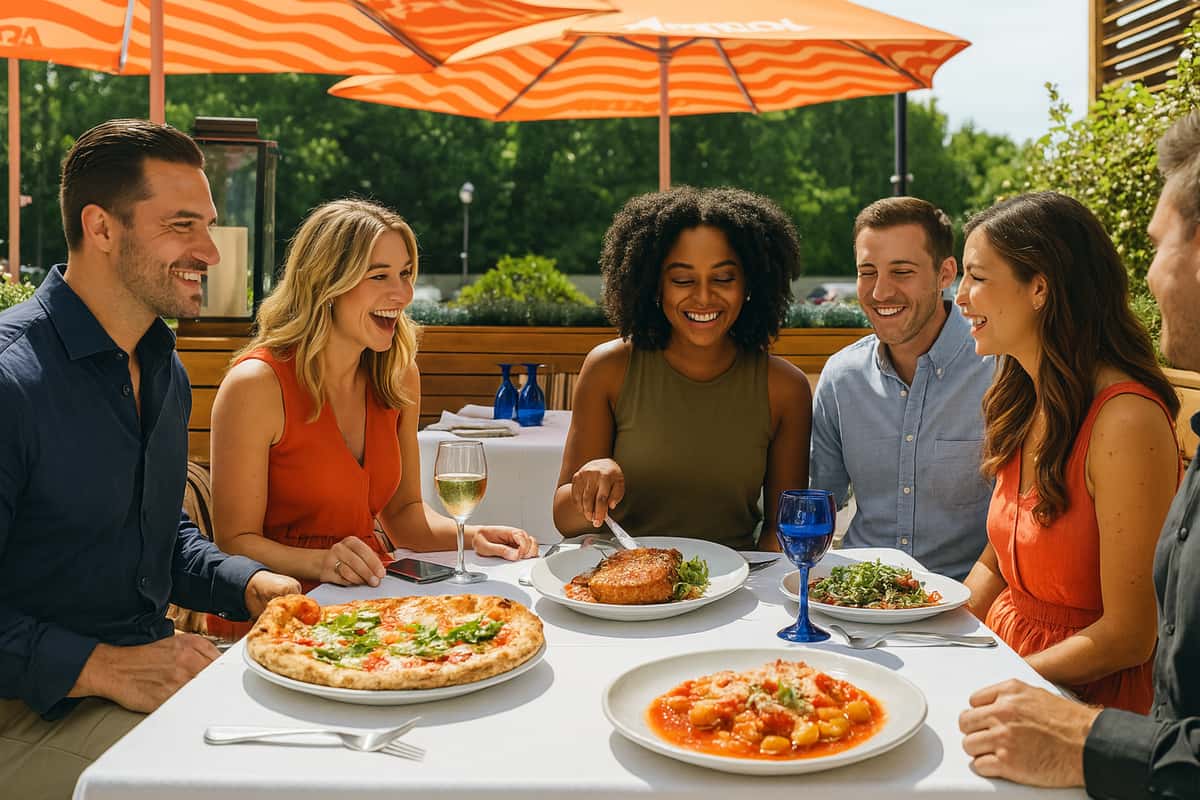 group dining on the patio