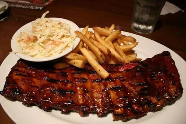 White dish or rack of ribs, fries, cole slaw.