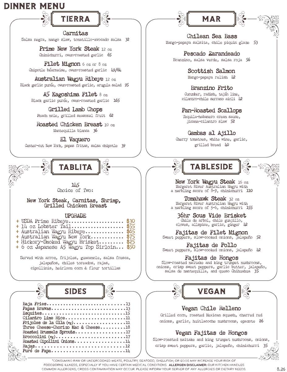 The Hideaway dinner menu page 2
