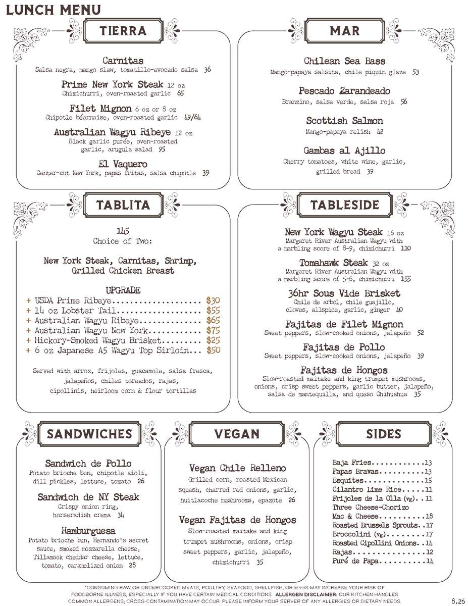 The Hideaway lunch menu page 2