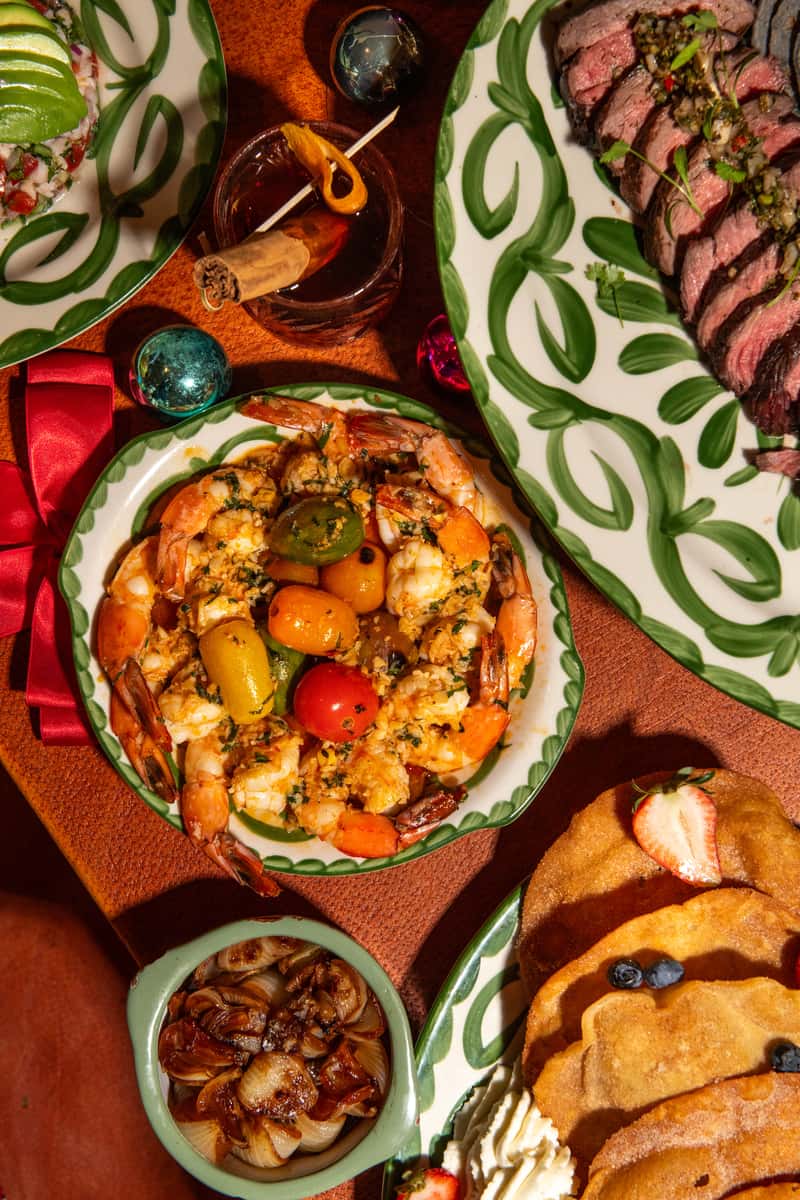 Plates of food on a table at The Hideaway