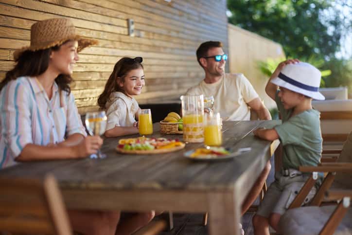 family eating outside