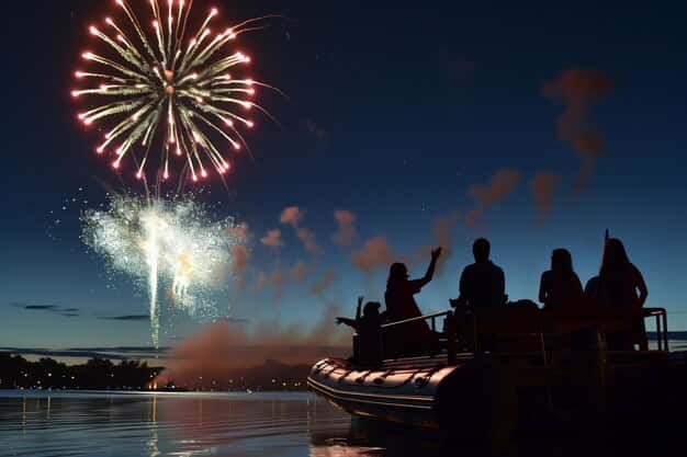 people watching fireworks on a boat