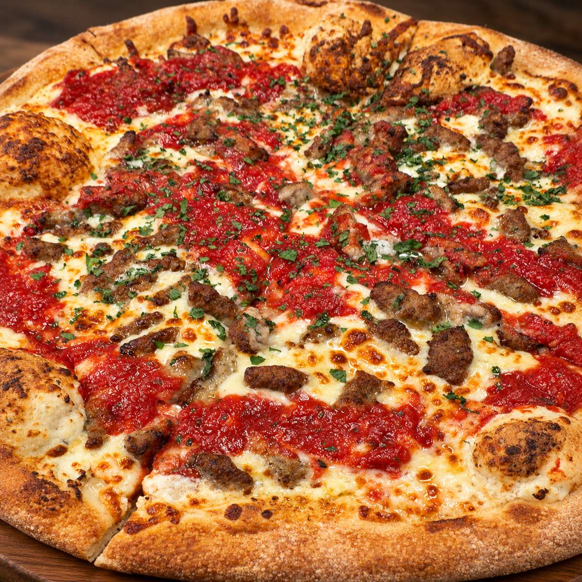 Appetizing pizza on a wooden serving board