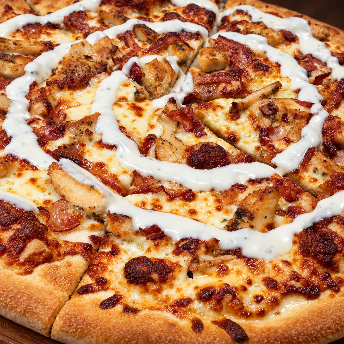 Close-up pizza on a wooden board