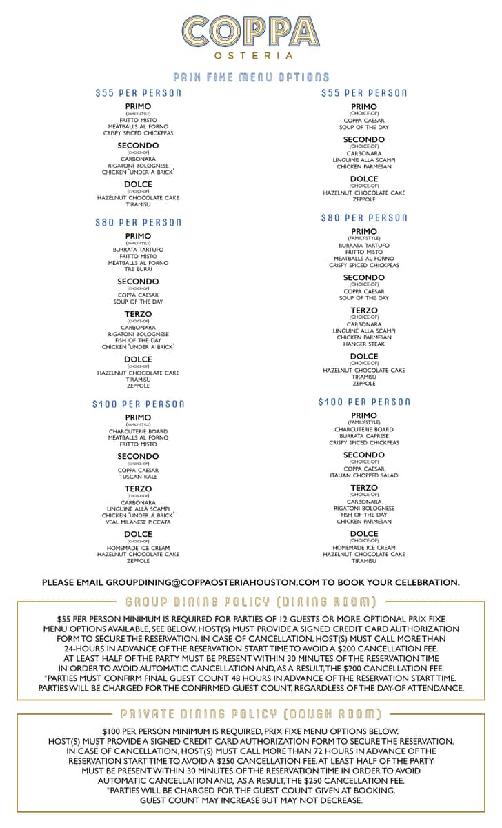 Coppa Osteria Group Dining Fall 2026