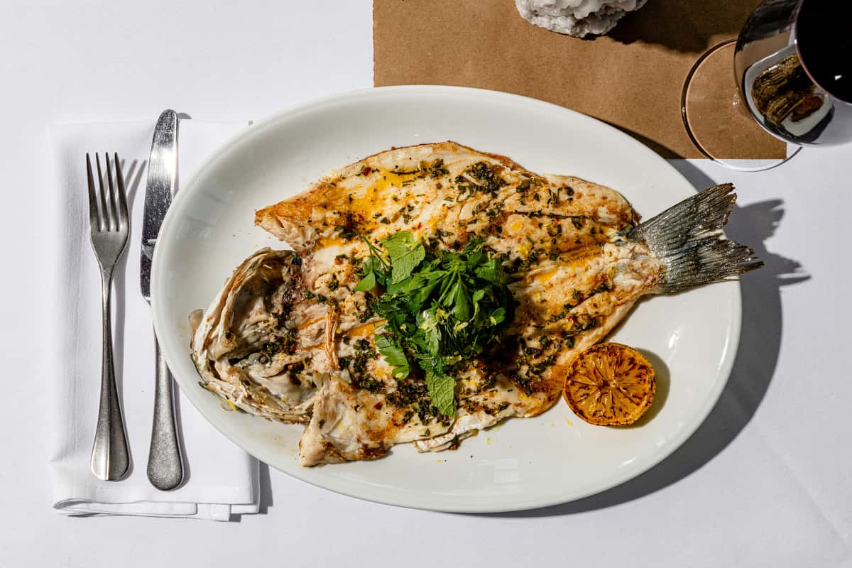 crispy herbs, fresno chili, market vegetables, grilled lemon