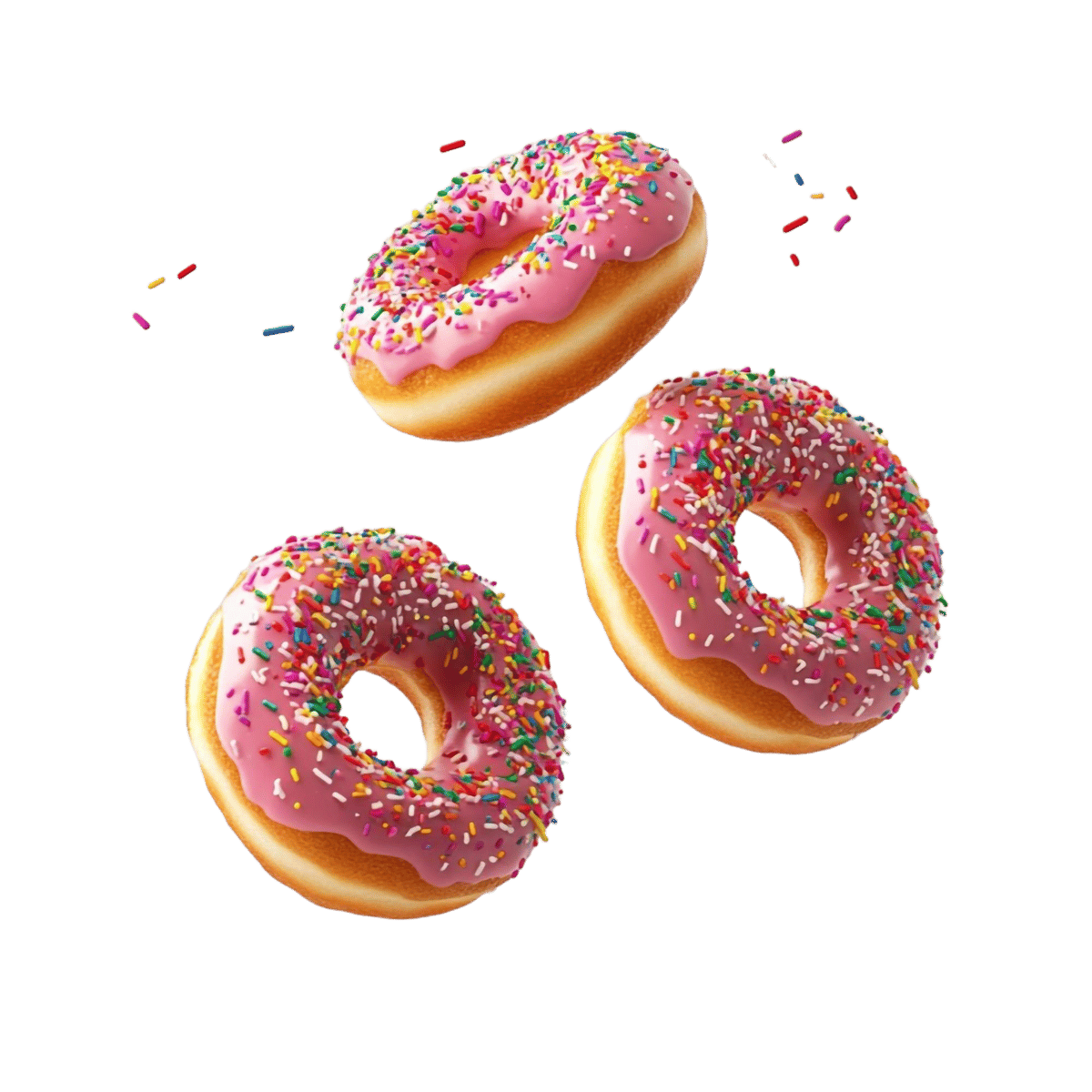 3 pink donuts midair