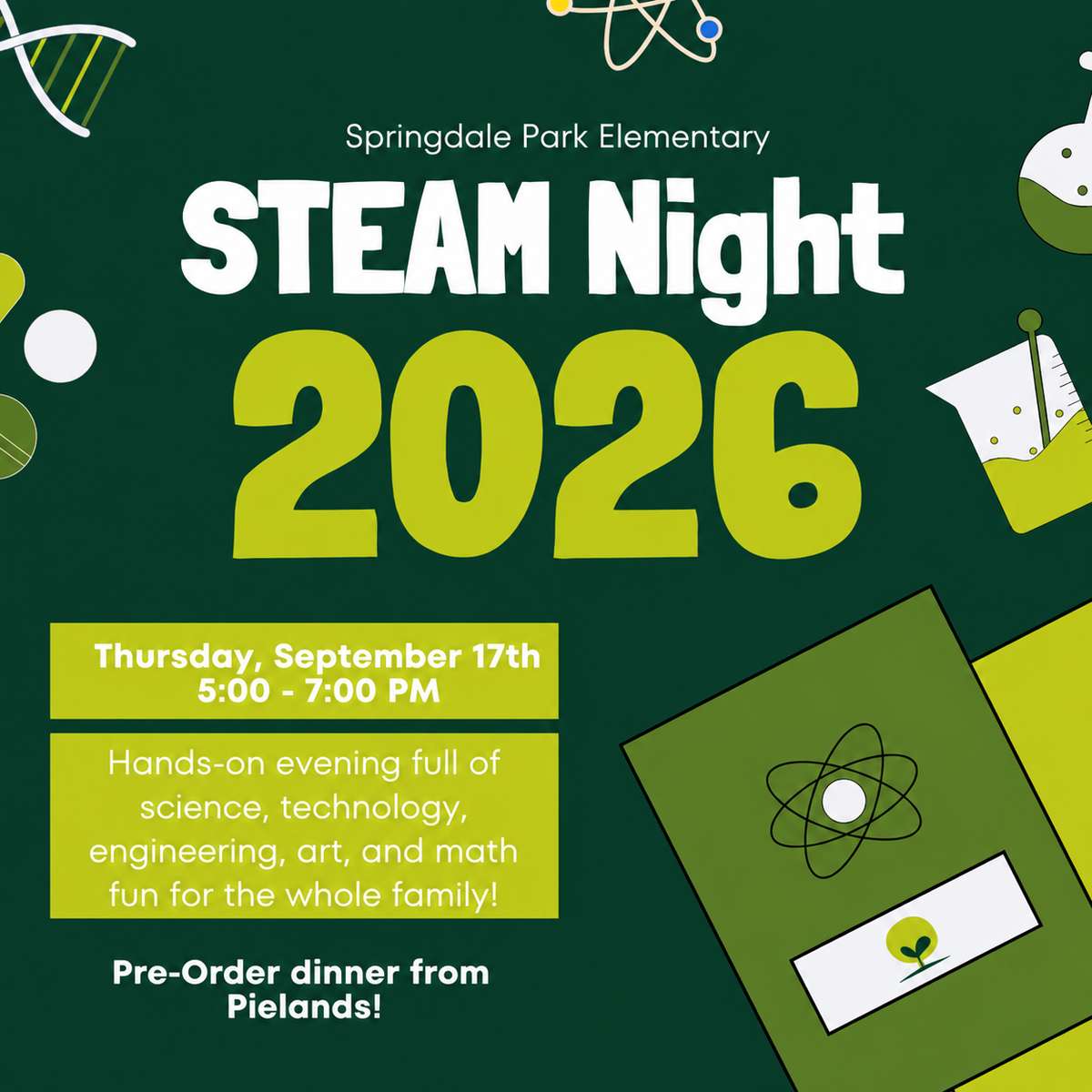 Special Menu for Delivery on September 17 for STEAM Night at Spark Elementary School