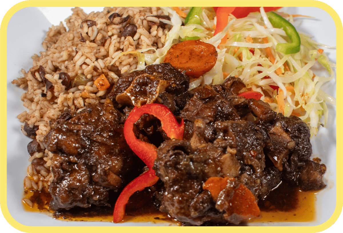 Meat dish served with a salad and rice