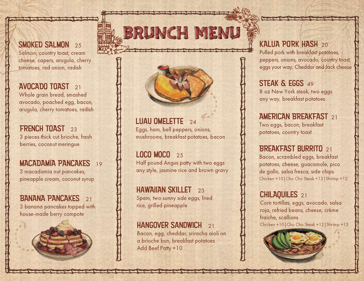 Billy's at the Beach brunch menu page 1