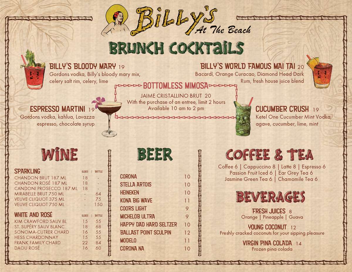 Billy's at the Beach brunch menu page 2