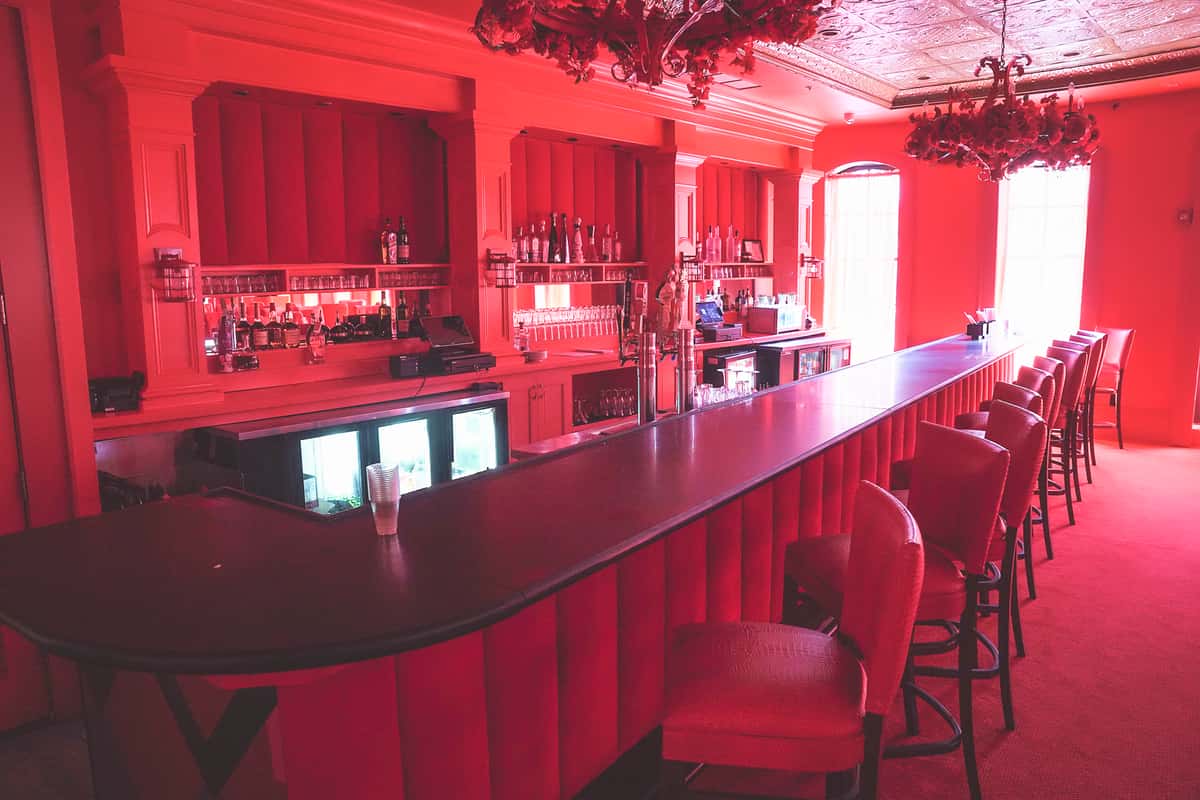 Bar at the restaurant with the red lighting