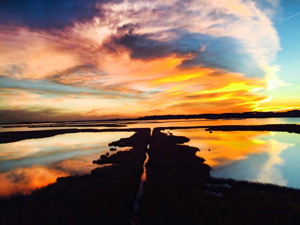 sunset over wetlands