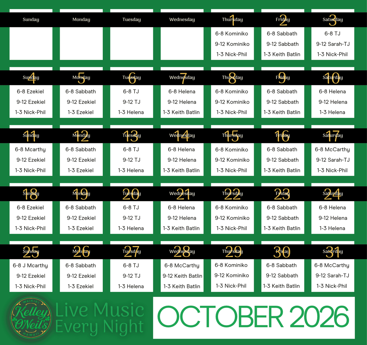Kelley O'Neil's Music October