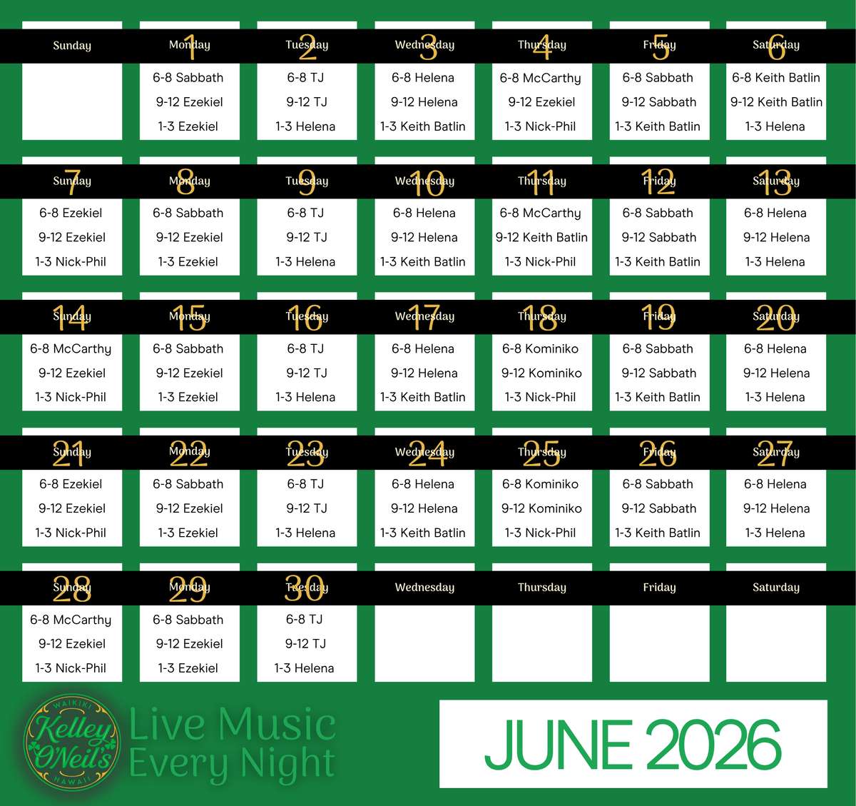 Music at Kelley O'Neil's June 2026