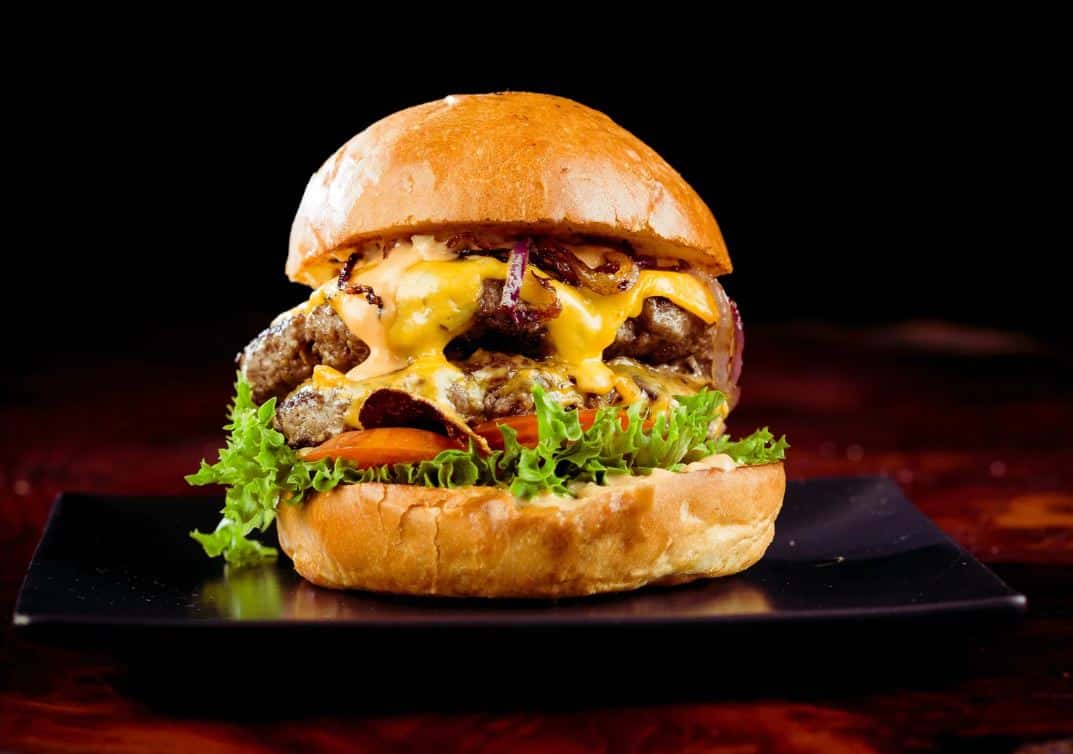 CA JEDI Burger: American cheese, grilled red onions, leaf lettuce, tomato, and thousand islands
