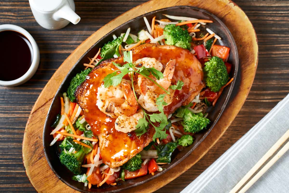 Spicy Sizzling Salmon and Shrimp