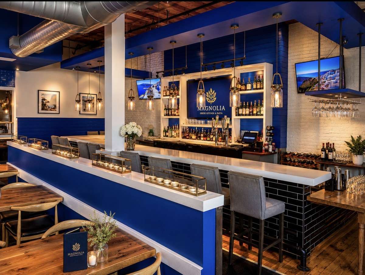 Interior bar area inside Magnolia Greek Kitchen & Pasta