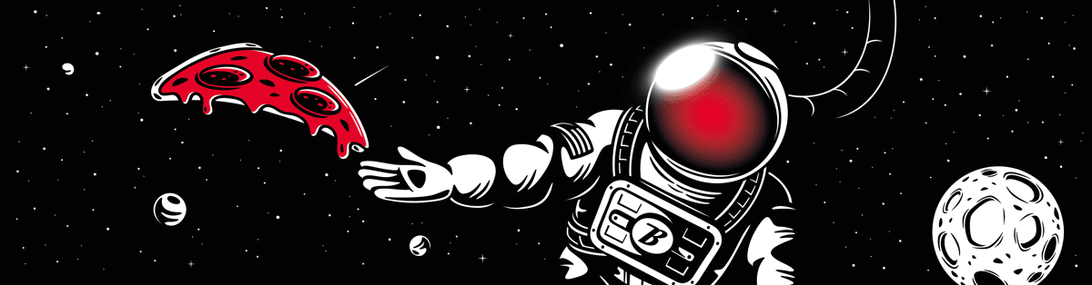 Drawing of astronaut and a slice of pizza