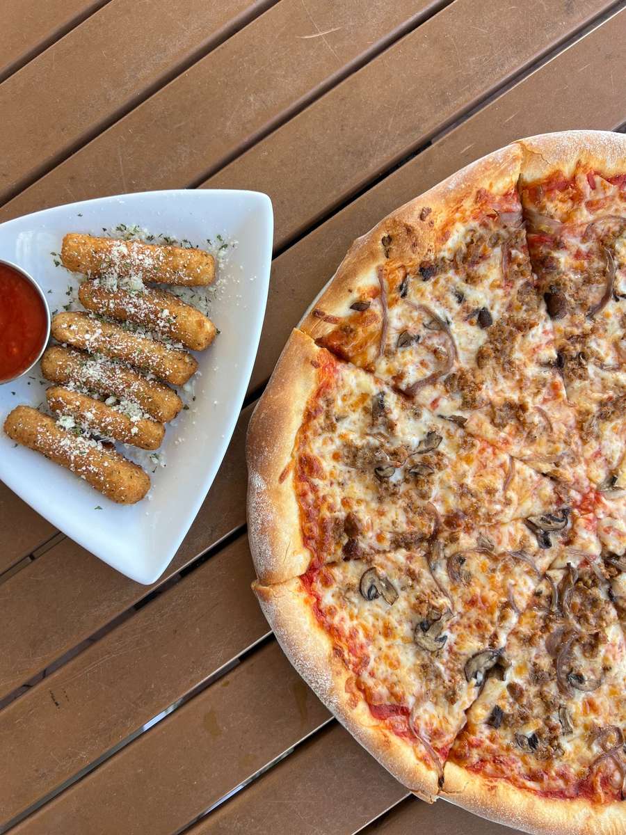 Mozzarella sticks + a freshly made-to-order pizza pie