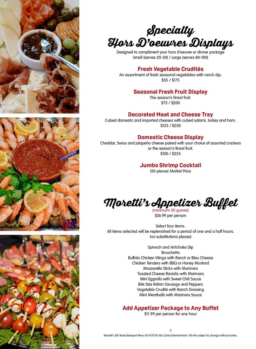 Banquets at Morettis in Edison Park & Rosemont